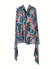 Floral Leaf Print Cover Up Semi Sheer Shawl