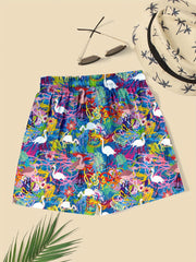 Boys Swim Trunks Elastic Waist Drawstring Beach Pants Colorful Flamingo Print