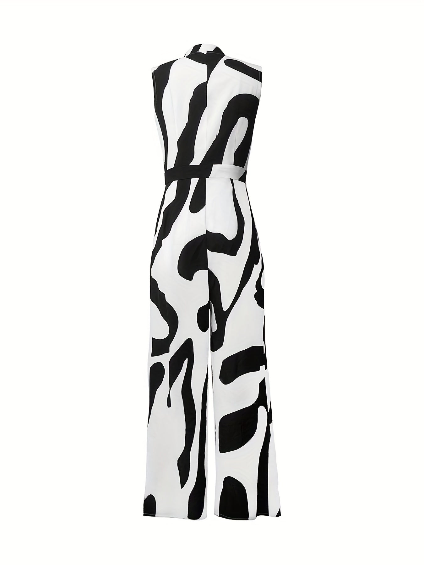 Abstract Print Button Front Jumpsuit Sleeveless Wide Leg Jumpsuit