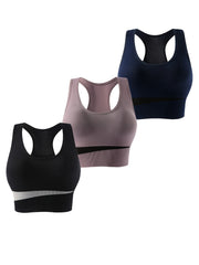 3pcs Colorblock Sports Bras Racer Back Wireless Bra
