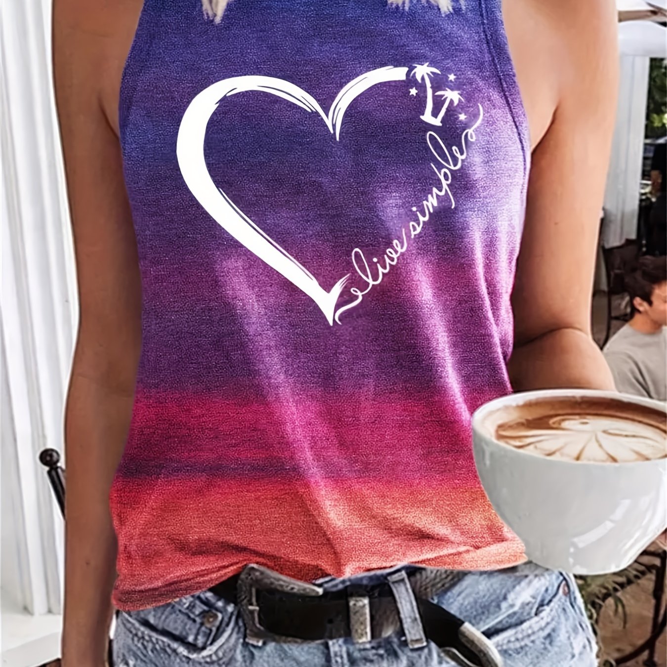 Heart Print Sleeveless Tank Top for Women