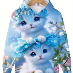 Girls Kitty Friends Long Sleeve Hooded Sweatshirt