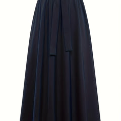 Solid Belted Maxi Skirt Pleated Versatile Women's Clothing