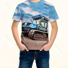 3D Tractor Pattern T shirt For Kids Short Sleeve Top Casual Tee