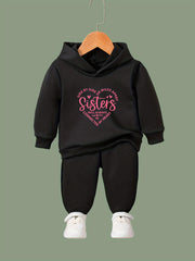 SISTERS & Heart Graphic 2pcs Set Girls Casual Comfy Activewear Set