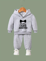 Girls 2pcs Cartoon Bow Tie Pattern Hooded Sweatshirt & Sweatpants Set