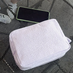 23CM Seersucker Cosmetic Bag Pink Striped Makeup Storage Women Travel Dom103059