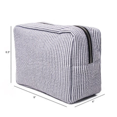 23CM Seersucker Cosmetic Bag Pink Striped Makeup Storage Women Travel Dom103059
