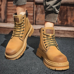 Men's Padded Collar Service Boots Casual Lace-up Shoes
