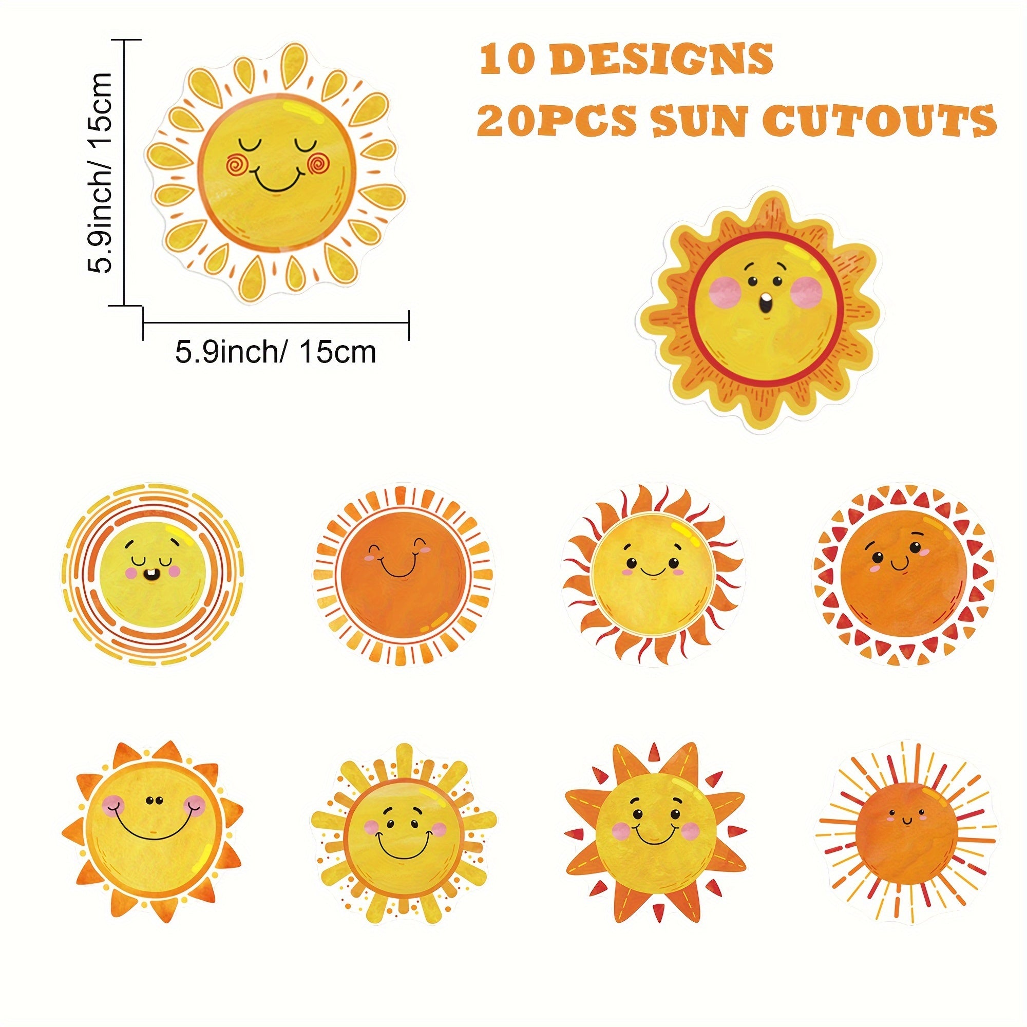 20 PCS Sun Cutouts Bulletin Board Decoration DIY Art Crafts School Theme Party