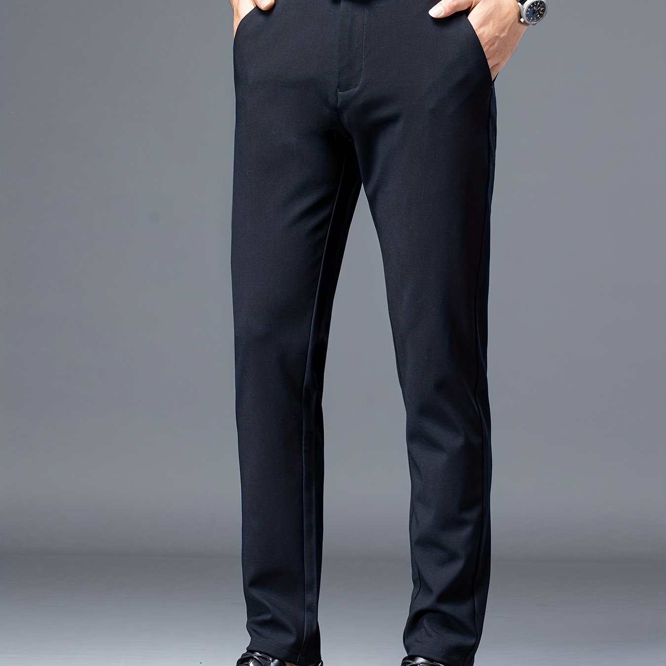 Men's Straight Fit Business Pants Flat Front Trousers