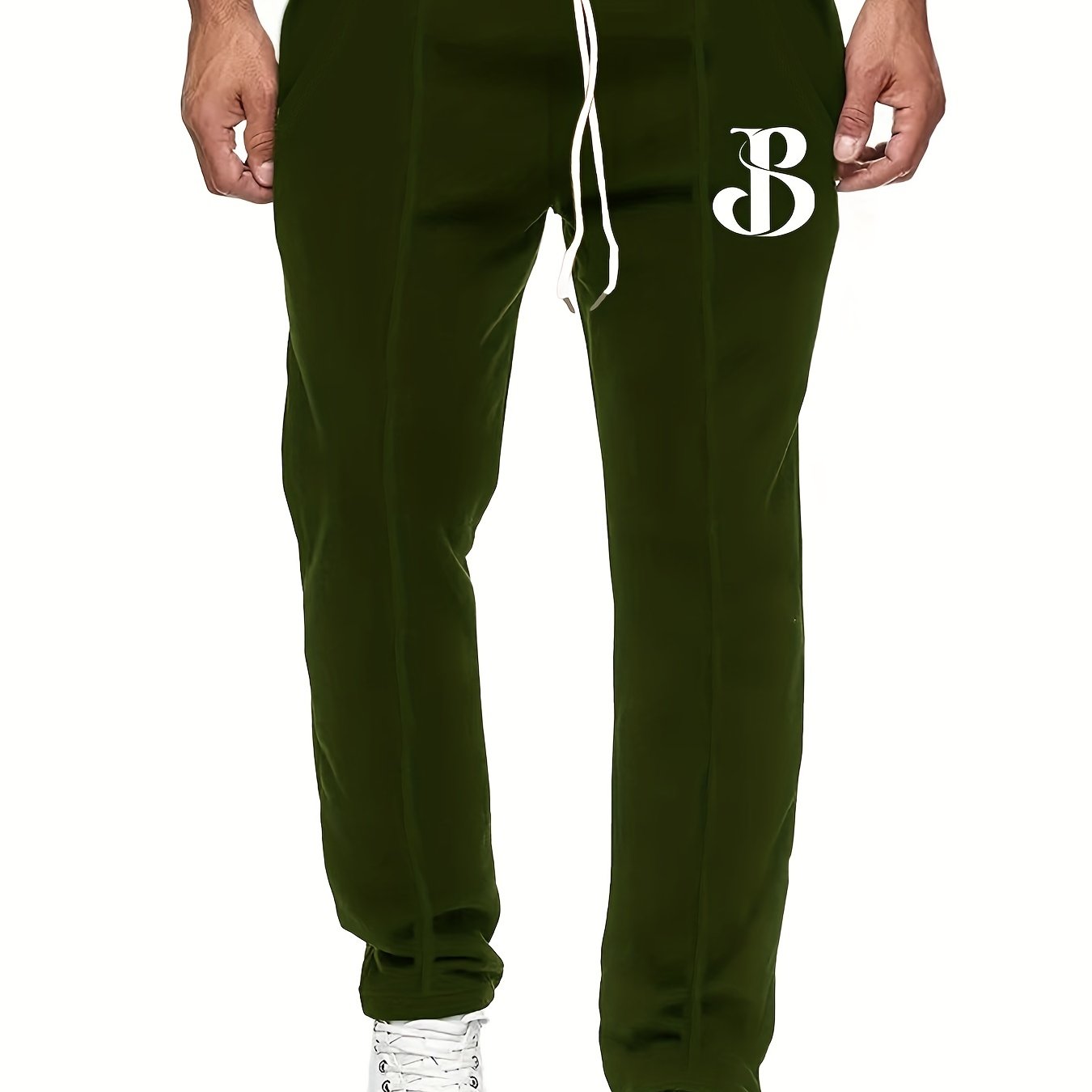 B Letter Print Casual Slightly Stretch Drawstring Pants