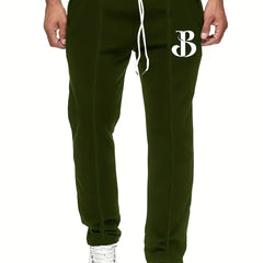 B Letter Print Casual Slightly Stretch Drawstring Pants