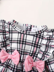 Plaid Bow Outfit Baby Girls 2pc Bodysuit & Hat Set