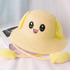 Bunny Ear Straw Hat Sun Protection for Girls