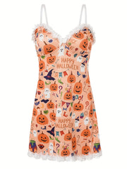 Sexy Halloween Nightdress Women's Plus Ghost Print V Neck Ca