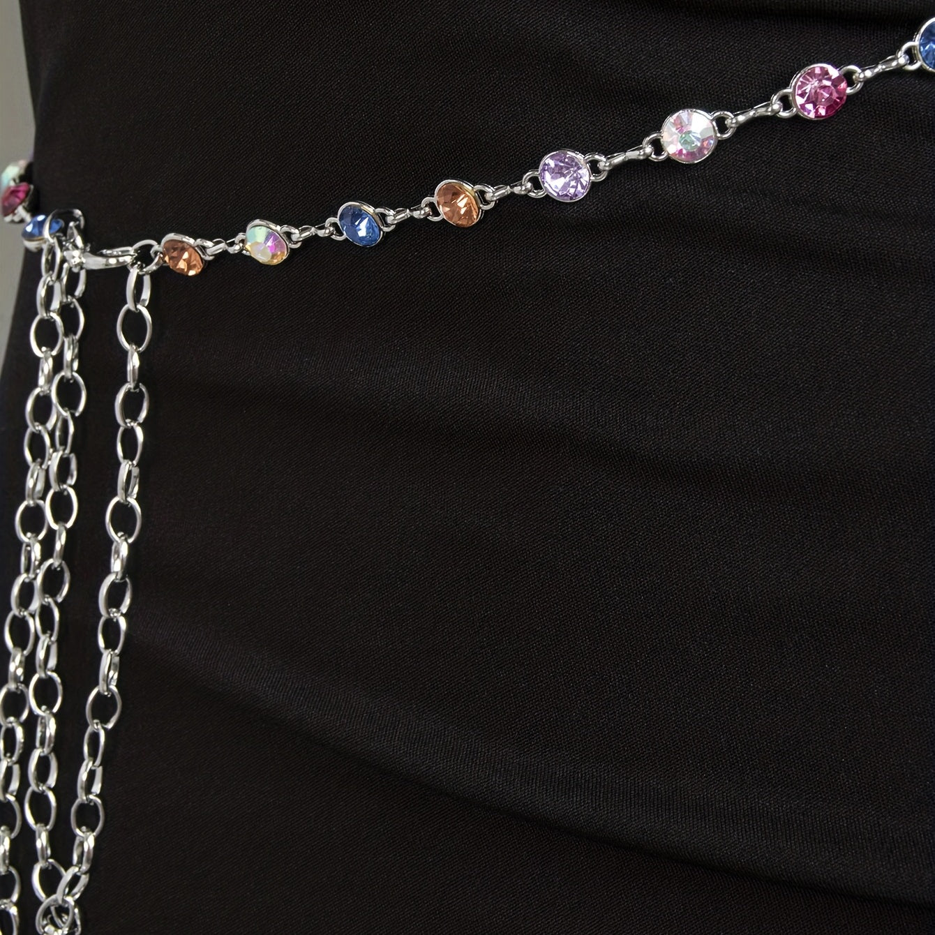Colorful Crystal Waist Chain Silvery Metal Belly Chain Body Jewelry