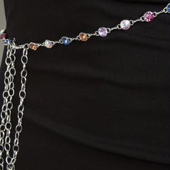 Colorful Crystal Waist Chain Silvery Metal Belly Chain Body Jewelry