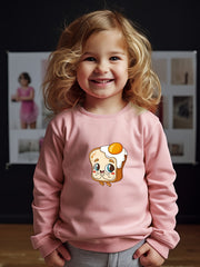 Girls Toast Pattern Crew Neck Sweatshirt for Spring Fall