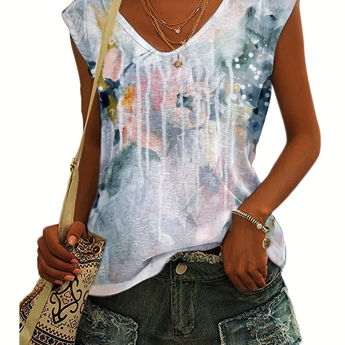 Floral Print V-Neck Tank Top for Women