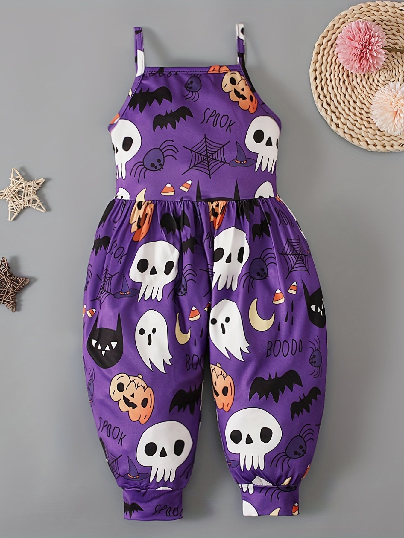 Girls' Halloween Bat Cami Jumpsuit - Sleeveless Cartoon Print