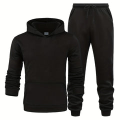 Men's Solid 2pcs Casual Loose Comfy Hoodie And Drawstring Waist Sweatpants Set