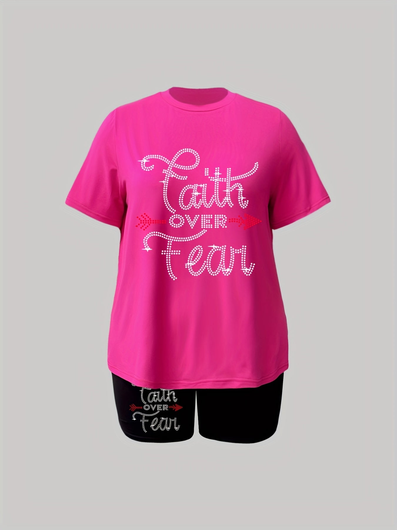 Women's Plus Size Letter Print T-shirt & Shorts 2pcs Set