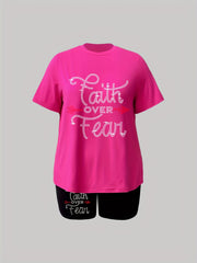 Women's Plus Size Letter Print T-shirt & Shorts 2pcs Set