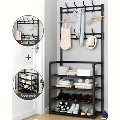 Entrance Coat Rack Shoe Rack Standing Coat Rack with 4 Layers Storage Shelves