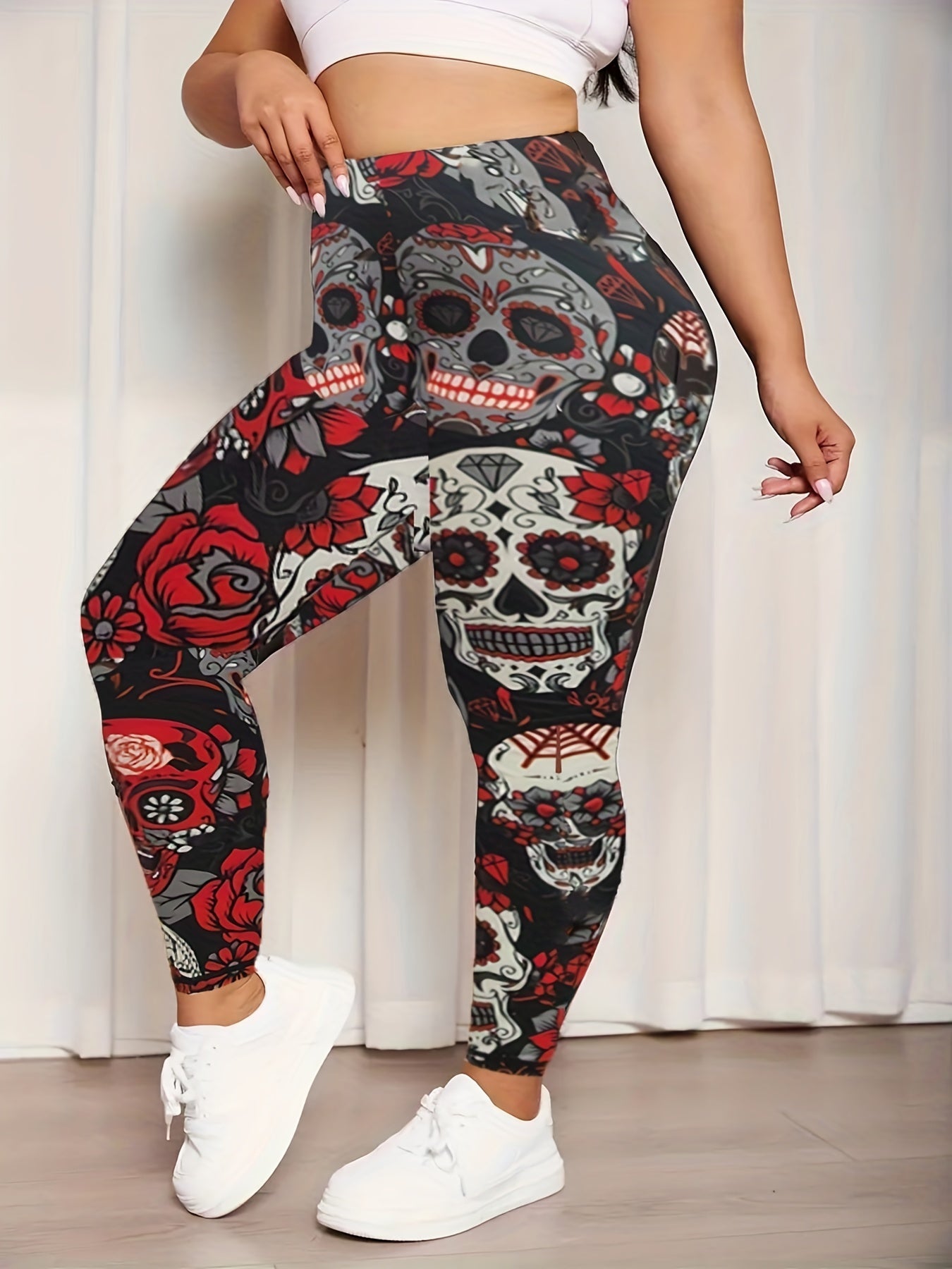 Halloween Skull Print High Stretch Leggings