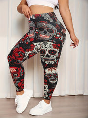 Halloween Skull Print High Stretch Leggings