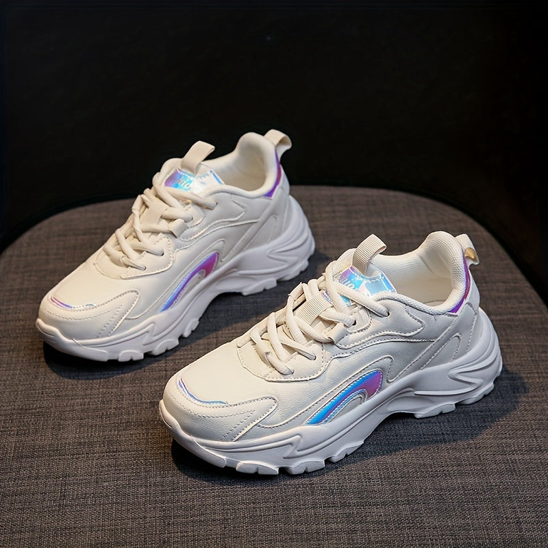 Women's Faux Leather Chunky Sneakers Comfortable Travel Shoes