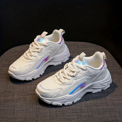 Women's Faux Leather Chunky Sneakers Comfortable Travel Shoes