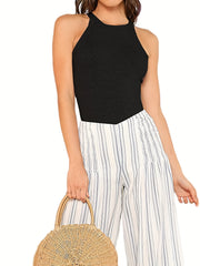 Sleeveless Crew Neck Bodysuit Sexy One Piece Bodysuit