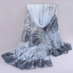 Gradient Rose Print Chiffon Scarf Sunscreen Shawl