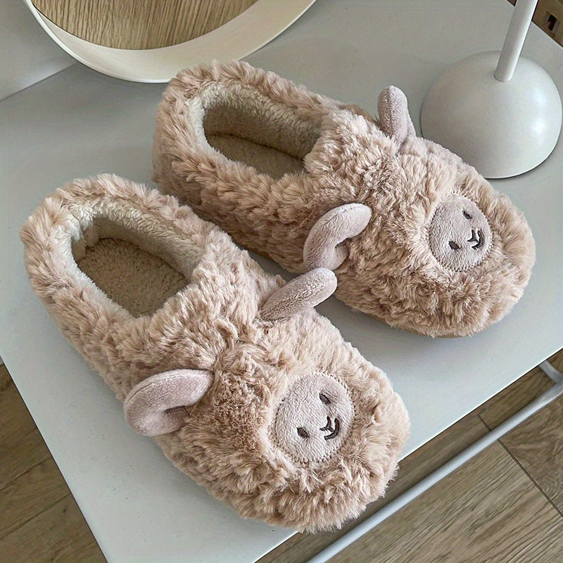 Lamb Decor Slippers Plush Lined Non Slip Winter Warm Shoes