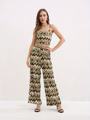 Striped Two Piece Set Crop Cami Top & Wide Leg Pants Outfit