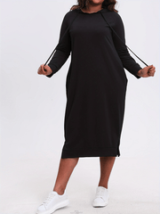 Solid Long Sleeve Hoodie Dress With Pockets