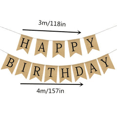 Happy Birthday Burlap Tuxedo Flag Party Pull Banner