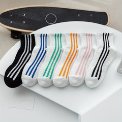6 Pairs Striped Short Socks Soft & Breathable Crew Sports Socks