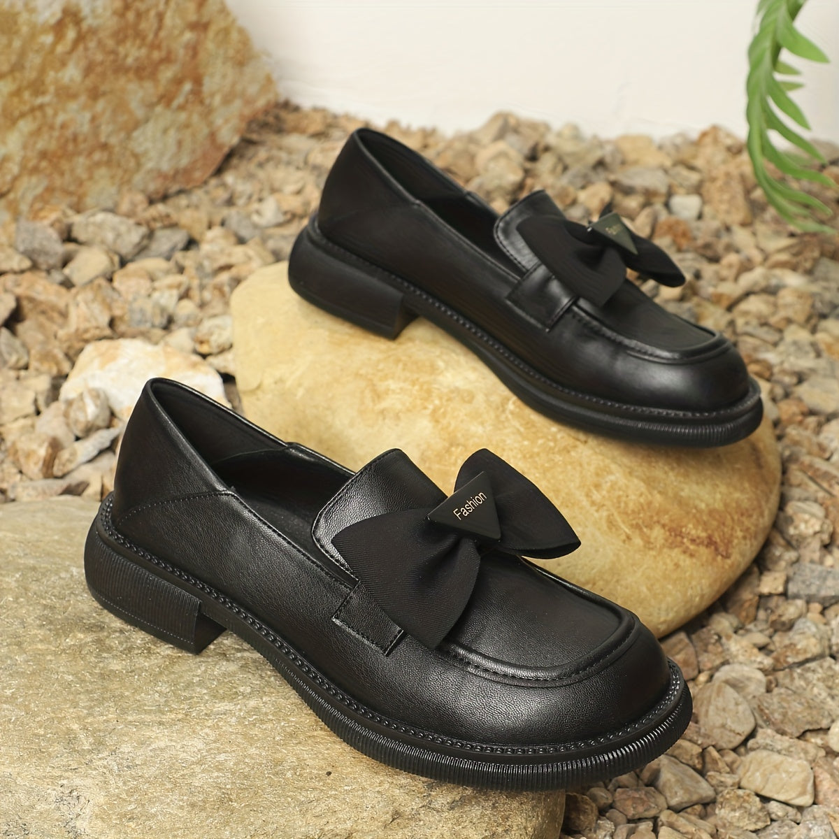 Women's Bowknot Loafers Round Toe Slip On Shoes Faux Leather