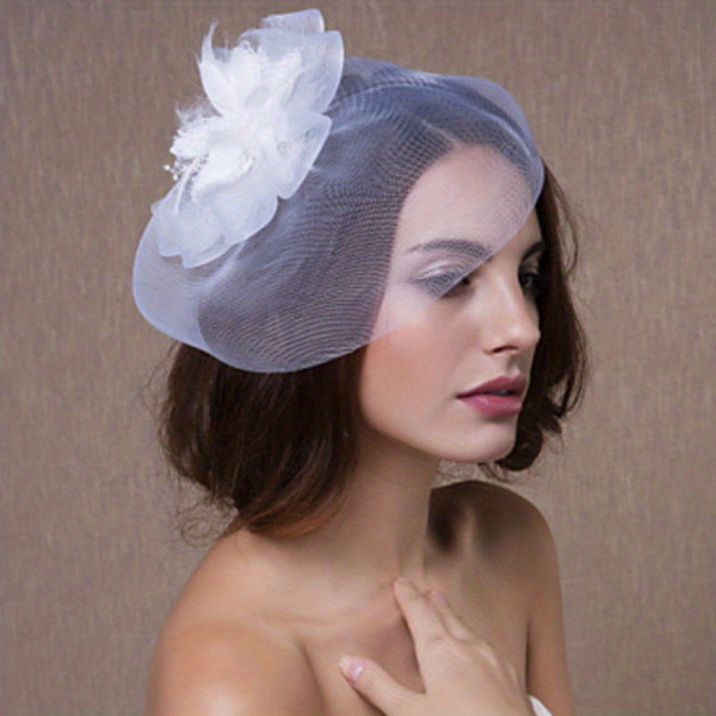 Mesh Flower Head Piece Vintage Faux Feather Hair Accessories