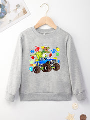 Dinosaur Off Road Vehicle Print Boys Pullover Sweatshirt