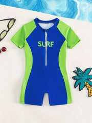 Kids Sun Protection Zip Up Onesie Swimsuit Short Sleeved