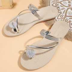 Women's Rhinestone Slide Sandals Casual Flat Summer Beach Shoes