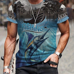 Fishing Theme 3D Print Men's Graphic T-shirt Short Sleeve Pullover Tops