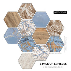 11pcs Colorful Wood Grain Art Hexagon Floor Stickers Waterproof Non slip