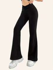 Solid Pleated Waist Flared Pants Women's Activewear
