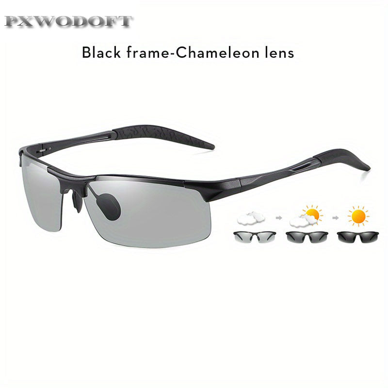 PXWODOFT Aluminum Rimless Sunglasses Polarized Night Driving Glasses