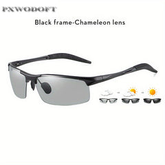 PXWODOFT Aluminum Rimless Sunglasses Polarized Night Driving Glasses